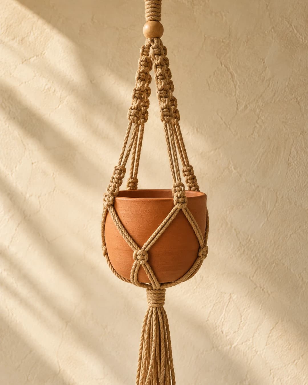 Knotted Golden Jute Hanging Planter Pod