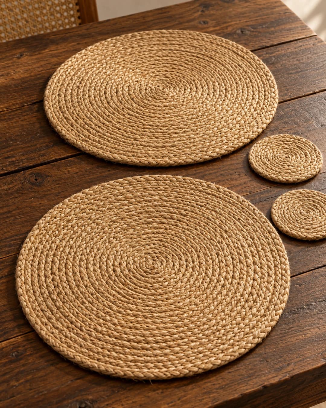 Spiral Golden Jute Placemat & Coaster Set