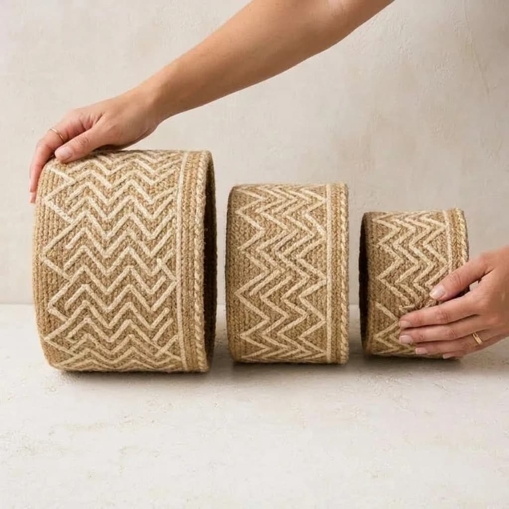 Shitalakshya Woven Jute Storage Basket, Set of 3, detail view 1