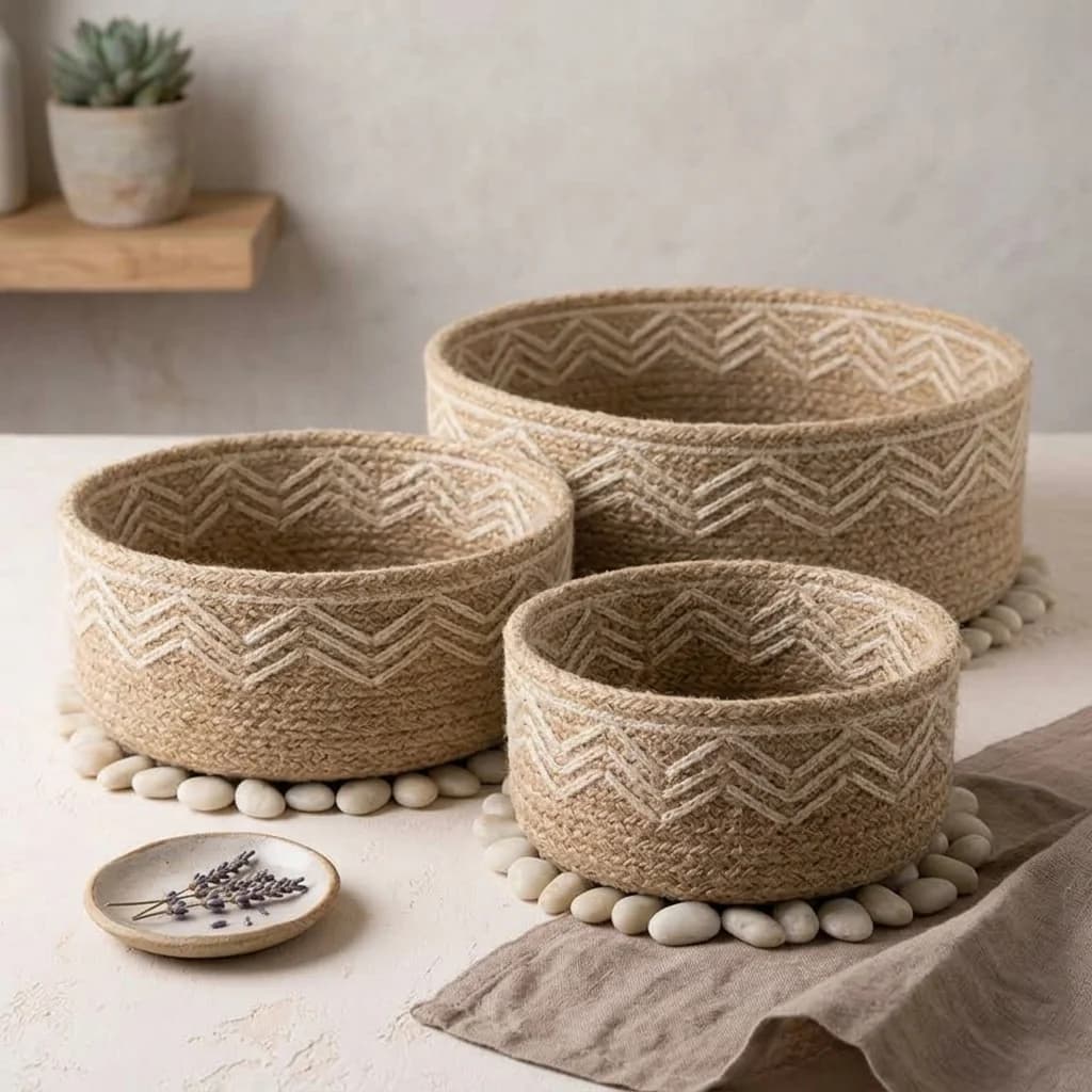 Shitalakshya Woven Jute Storage Basket, Set of 3, detail view 4