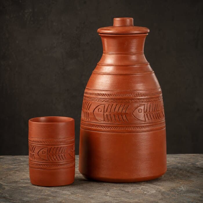 Raja Terracotta Clay Water Carafe & Cup