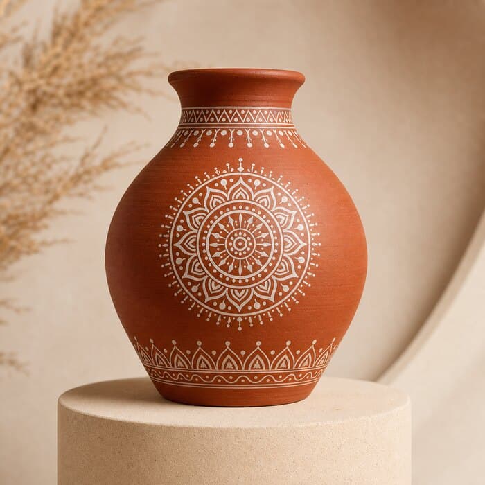 Bengali Alpona Hand-Painted Terracotta Vase