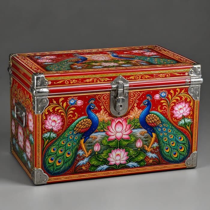 Dhaka Heritage Hand-Painted Rickshaw Art Metal Trunk