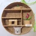 Ahiyana Handmade Natural Seagrass Round Wall Hanging Shelf Organizer with Strong Metal Frame