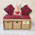 Ahiyana Premium 2-Seater Seagrass Storage Bench with Drawer Sofa Seat include Fhome and Cushion