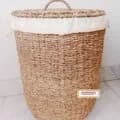 Ahiyana Premium Round Seagrass Laundry Basket with fabric and Lid