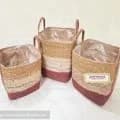 Ahiyana Multi Color Eco-Friendly Natural Seagrass Planter Tub Cover Set With Plastic Lining