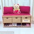 Ahiyana Premium 2-Seater Seagrass Storage Bench with Shoe Rack and Drawer Sofa Seat include Fhome and Cushion