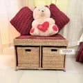 Ahiyana Premium 2-Seater Seagrass Storage Bench with Drawer Sofa Seat include Fhome and Cushion